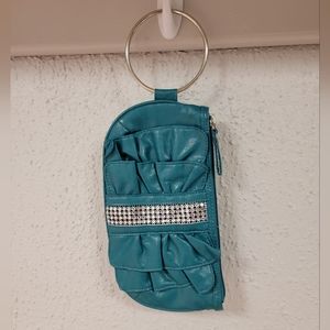 Women's Teal Wristlet with Rhinstone front Strip